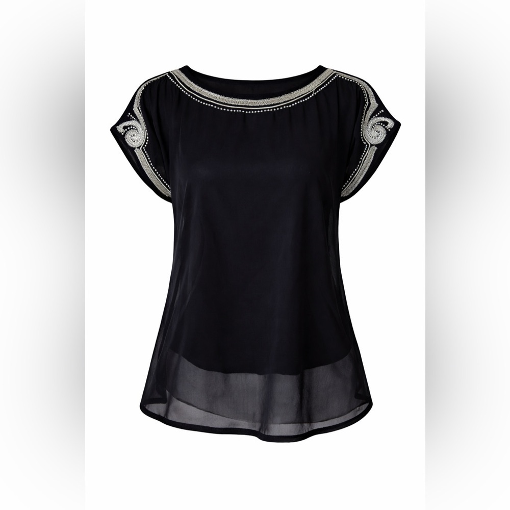 Satrangi Bonanza Sheer Black Embroidered Blouse Size Small
